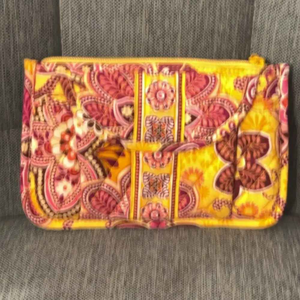 Vera Bradley Crossbody Bag Womens Small Yellow Paisley Cotton Purse Travel Boho